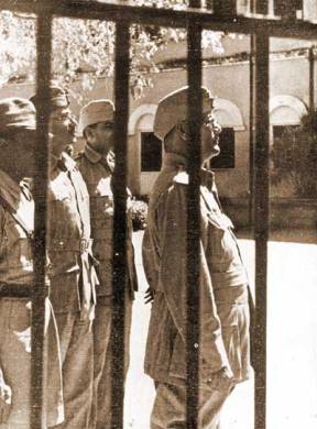 Netaji Subhas Chandra Bose inspects the notorious Cellular Jail on Andaman Island - 1944.