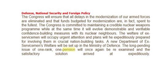 Congress Manifesto on OROP